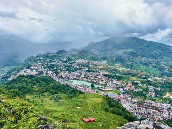 Panoramic view of Sapa town nestled in the mountains of northern Vietnam